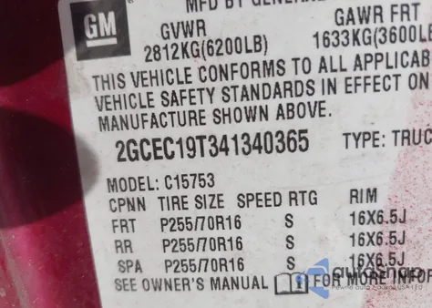 2004 Chevrolet Silverado 1500 Ls from USA, damaged, VIN 2GCEC19T341340365